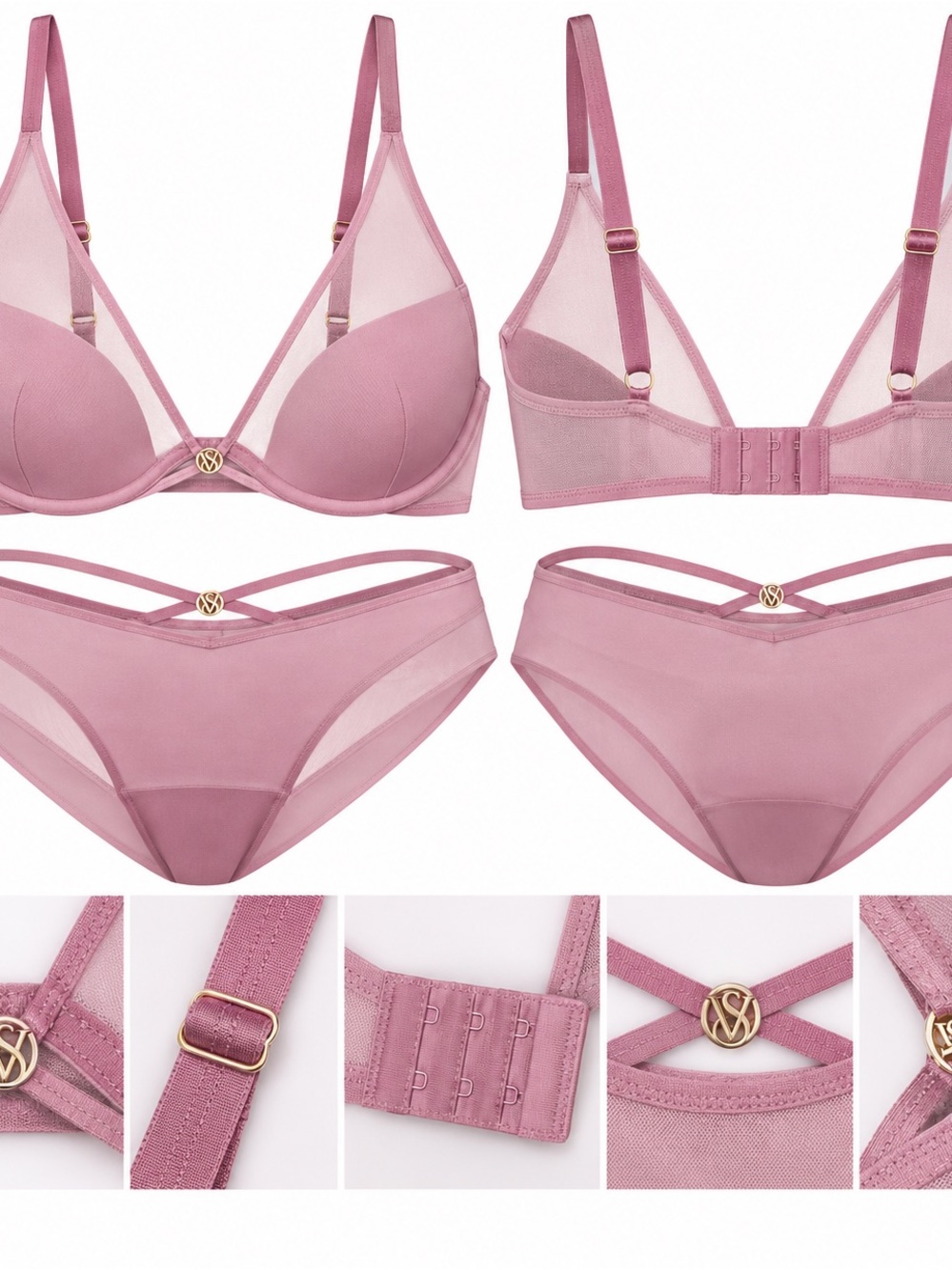 Victoria's Secret Rose Pink bra 32A panties S